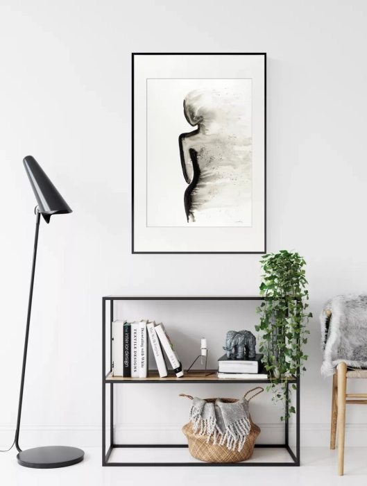 Nowoczesna grafika czarno-biała, kobieta 50x70 do salonu