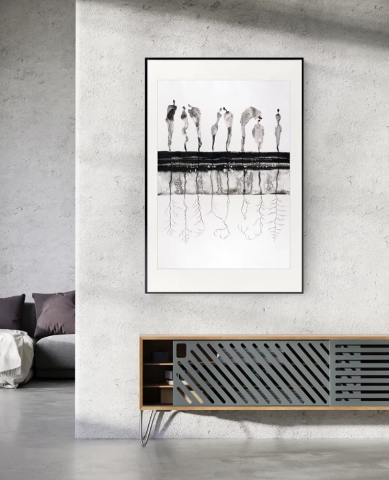 Duża abstrakcja grafika czarno-biała 70x100