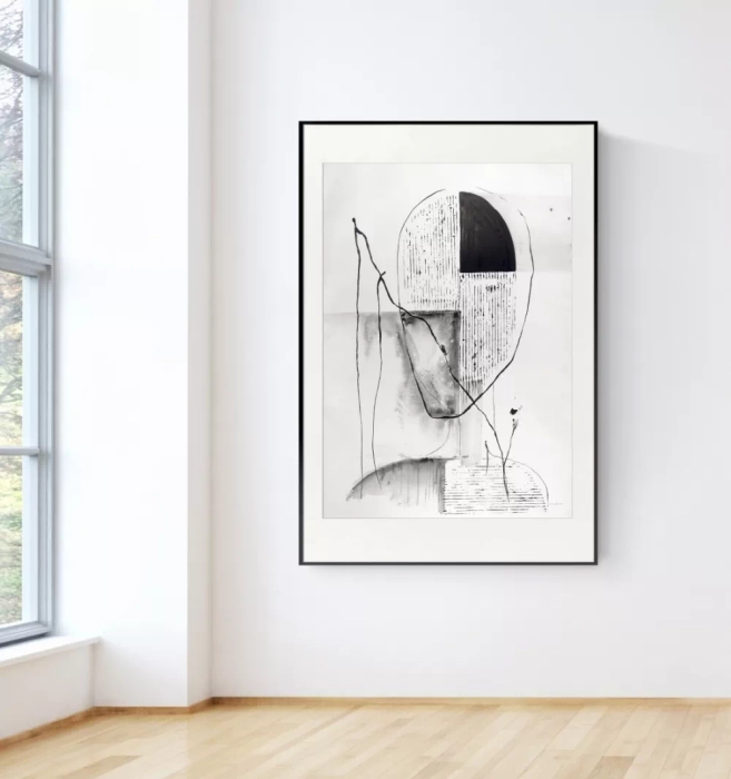 Malarstwo współczesne, nowoczesny obraz abstrakcja czarno-biała 70x100